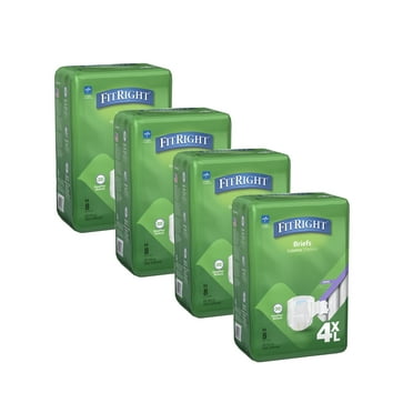 Medline FitRight Incontinence Diapers, Specialty Size Adult Diapers, For Men & Women, Maximum Protection, Waist Size 65"–94", 4XL, 8 briefs per bag, 32 briefs per case