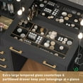thumbnail image 5 of Black Vanity Desk with Mirror & LED Lights, Glass Top Vanity Desk with Charging Station & Compartment Storage Drawers, 43" Large Makeup Vanity Table with 9 Drawers & 6 Shelves, 5 of 7