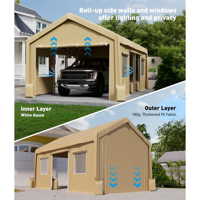 Lot de 2 Portes à Fermeture Éclair Robustes pour Abri d'Auto Ou Garage Extérieur – Bâche 220 g – Imperméable, Coupe-Vent, Résistante aux UV, Remplacement – Convient aux Abris 13 Pieds x 20 Pieds-25 Pieds – (Portes Seulement)