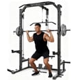 thumbnail image 1 of Memoryfield Smith Machine Home Gym, LAT Pulldown Cable System, Multi-Functional Squat Rack with Barbell Bar, Safety Spotter Arms & J Hooks for Full Body Strength Training, Black, 1 of 9