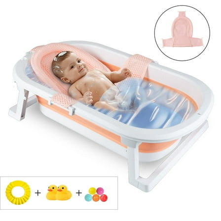 Buric Foldable Baby Bathtub, Newborn Shower Bathtub   Bath Net   Bath Toys, Portable Baby Folding Bathtub for 0-6 years ，Pink