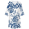 thumbnail image 3 of Women's Casual Tennis Dress for Women Summer Ethnic Lace V-Neck Floral Print Swing Dress with Three-Quarter Sleeves Bohemian Dress Blue XL, 3 of 4