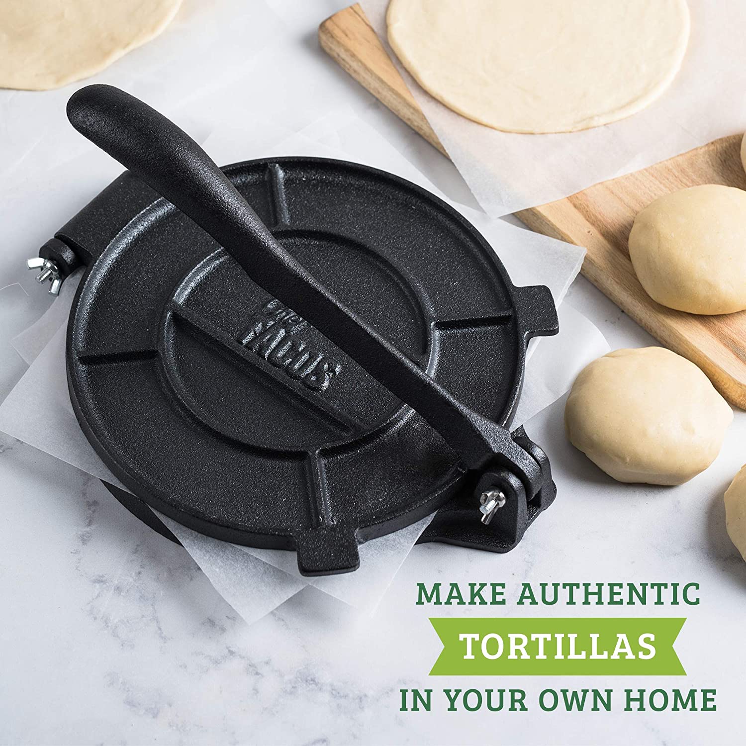 The Best Kitchen 12x12 Cast Iron Tortilla Press - Made In Mexico - Red