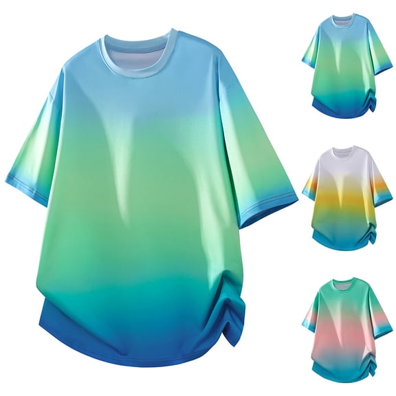 WIZUTIZ Mens Gradient T-Shirt Short Sleeve Workout Muscle Gym Tee Summer Casual Fashion Slim Fit Crewneck Athletic Tops