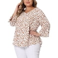 thumbnail image 4 of GRACE & GRANDEUR Blusas de mujer de talla grande con mangas 3/4, escote en V, dobladillo peplum, lunares, estilo babydoll, 2X, rosa, 4 of 6