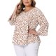 thumbnail image 4 of GRACE & GRANDEUR Blusas de mujer de talla grande con mangas 3/4, cuello en V, dobladillo peplum, lunares, estilo babydoll, 4X, rosa, 4 of 6