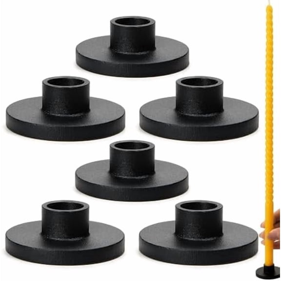 Black Iron Mini Taper Candle Holders for 1/2 inch Thin Candles - 6-Pack