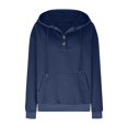 thumbnail image 6 of Women’s Casual Hoodie Sweatshirt - Lightweight Long Sleeve Pullover with Buttons and Kangaroo Pocket Navy, 6 of 6