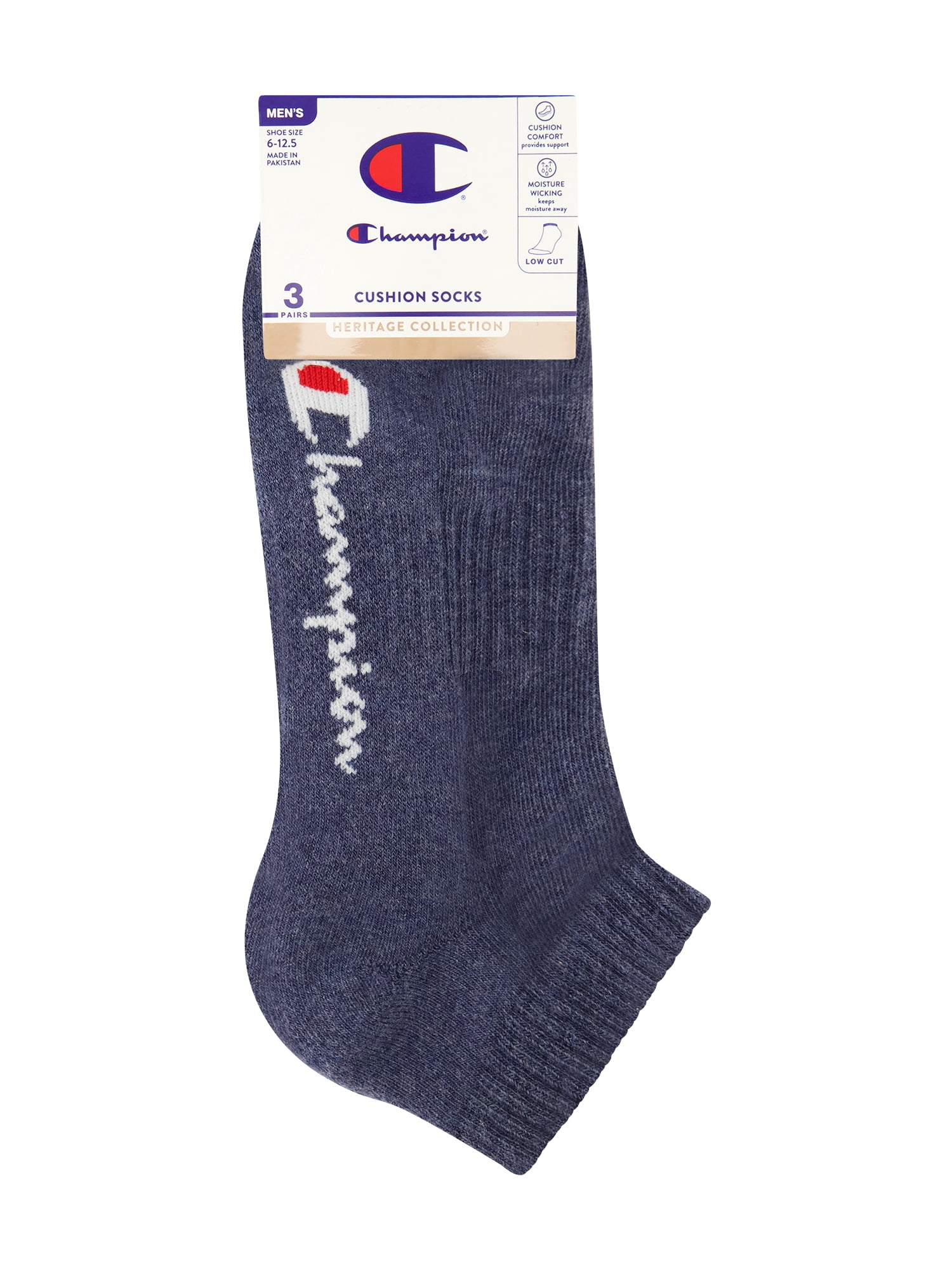 Champion Men’s Low Cut Socks 3 Pack – Half Terry Cushion, Moisture-Wicking, Arch Support, Stretch Comfort, Sizes 6–12.5