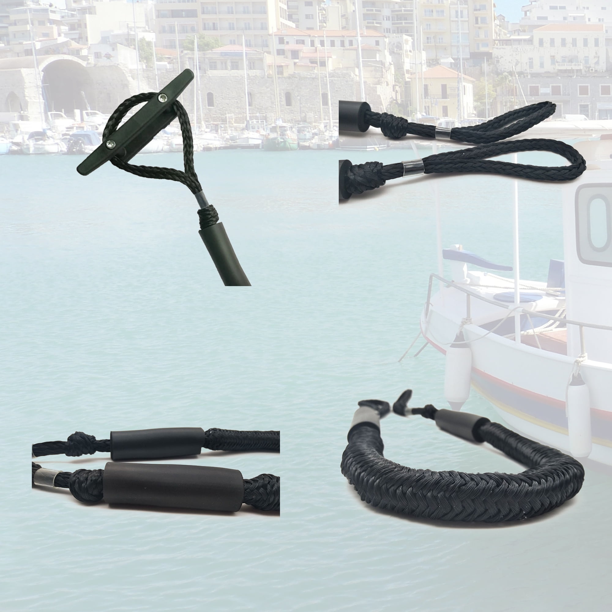 3FT Bungee Dock Line Mooring Rope with Built-in Bumpers, Ideal for Docking Accessories for Kayaks, Watercraft, SeaDoos, Jet Skis, Pontoons, Canoes, and Power Boats - 2 PCS Black