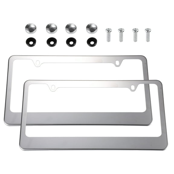 Unique Bargains 2Pcs License Plate Frame Metal Stainless Steel Front Rear Car Tag Cover Frame with Screws Silver Tone