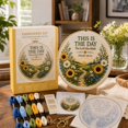 thumbnail image 5 of Cross Stitch Kit with Pre-Printed Fabric and Wooden Hoop, Complete Set, Sunflower Landscape and Bible Verse Design, for Adult Beginners, Diy Wall Hanging Craft Kit, 5 of 5