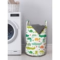 thumbnail image 3 of Cartoon Laundry Bag, Nursery Themed Reptile and Amphibian Animals Pattern Frog Gator Turtle, Hamper Basket with Handles Drawstring Closure for Laundromats, 13" x 19", Multicolor, by Ambesonne, 3 of 4