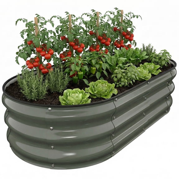 Raised Garden Bed Outdoor 4x2x1ft, Quccifan Heavy Duty Galvanized Metal Planter Box for Vegetables Flowers, Durable Steel Garden Bed for Backyard Patio Balcony, Gray