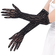 Long Lace Gloves With Sparkling Rhinestones Decors For Elegance Evening Party Dressingup Women PhotoshootsHandwear