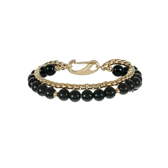 No Boundaries Men's Beaded Bracelet, Black and Gold, 1 Pack