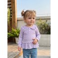 thumbnail image 3 of RUINIXCW Toddler Baby Girl Long Sleeve Shirt Waffled Striped Tops Little Girl Spring Fall Winter Clothes Peter Pan Doll Collar Ruffle Hem Button Shirt, 3 of 10