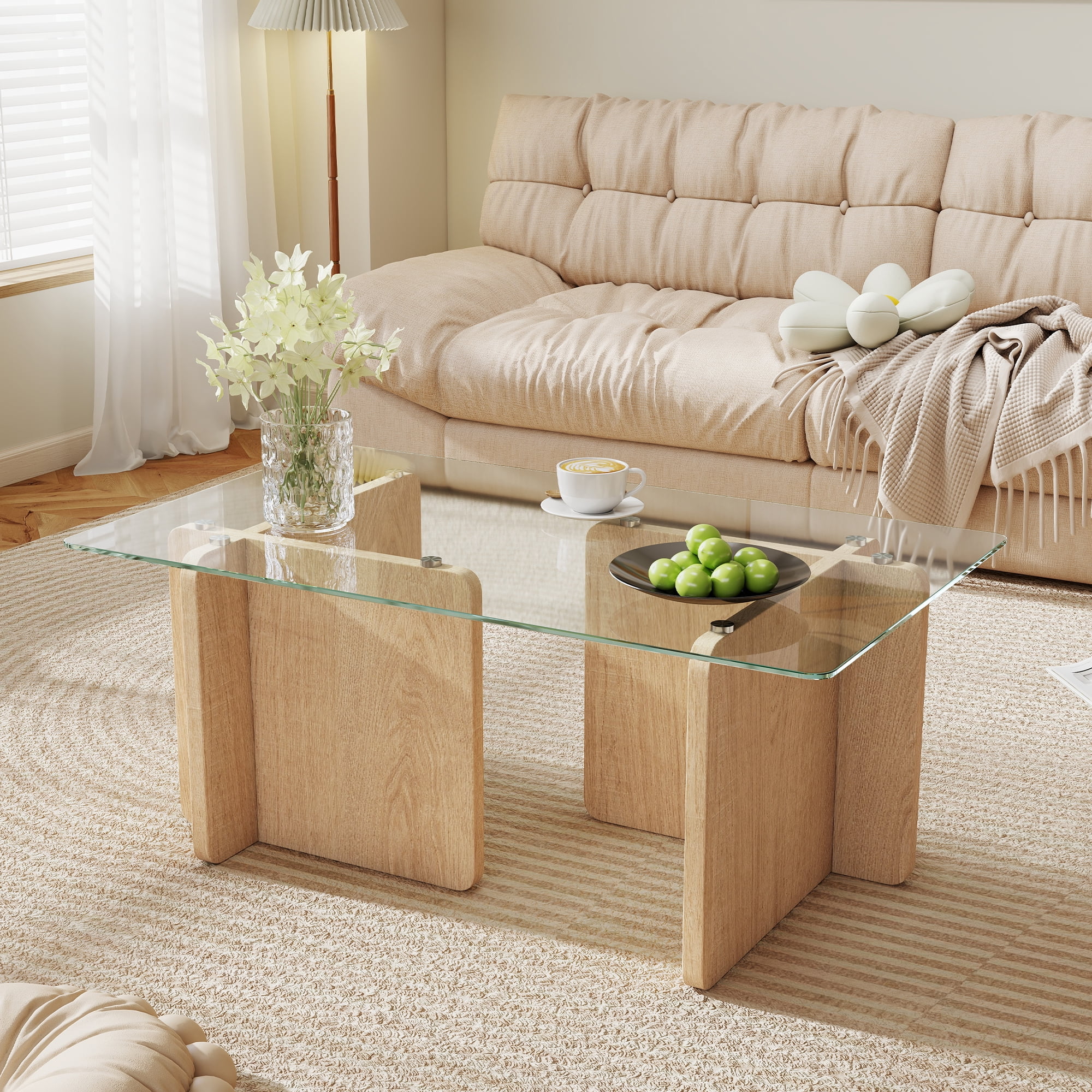 Daluvenix Modern Glass Coffee Table Living Room Rectangular Coffee Table