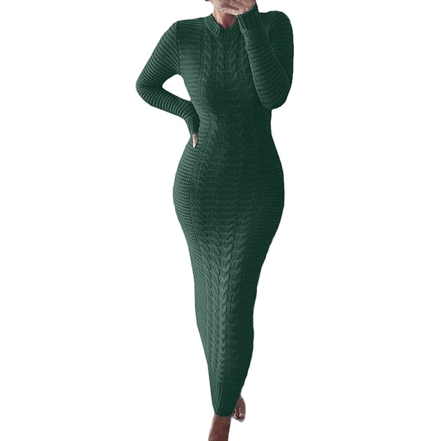 WTXUE Robe à Manches Longues, Chandail d'Automne et d'Hiver Robe en Laine à Manches Longues, Robe en Lin, Robe Verte, Vert G