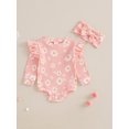 thumbnail image 3 of aturustex Toddler Baby Girl 2 Piece Floral Outfits 0 3M 6M 9M 12M 18M Infant Ruffle Long Sleeve Romper Daisy Print Ribbed Bodysuits Crew Neck Jumpsuitily Fashion Cute Spring Fall Clothes Set, 3 of 7