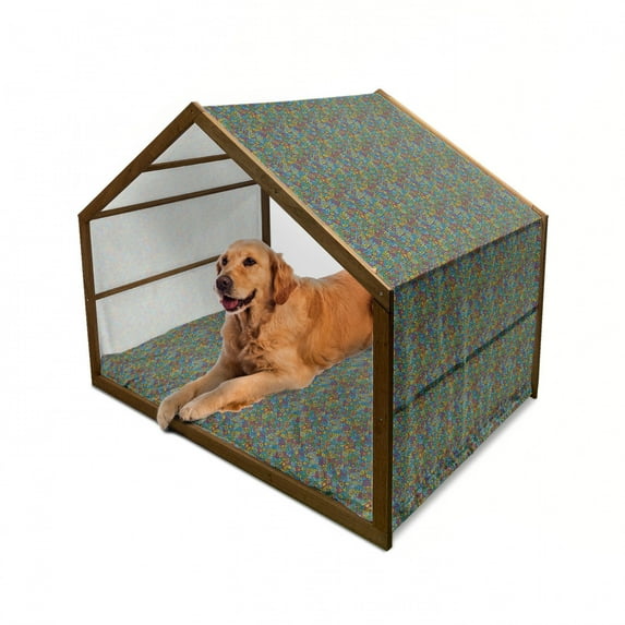 Colorful Pet House, Various Different Geometrical Shapes Rich in Color Complex Mosaic Structure Print, Outdoor & Indoor Portable Dog Kennel with Pillow and Cover, 5 Sizes, Multicolor, by Ambesonne