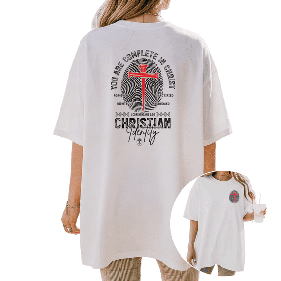 Cozymy Women's Christian Identity Complete in Christ Cross Graphic Short Sleeve T-Shirt Casual Cotton Crewneck Top