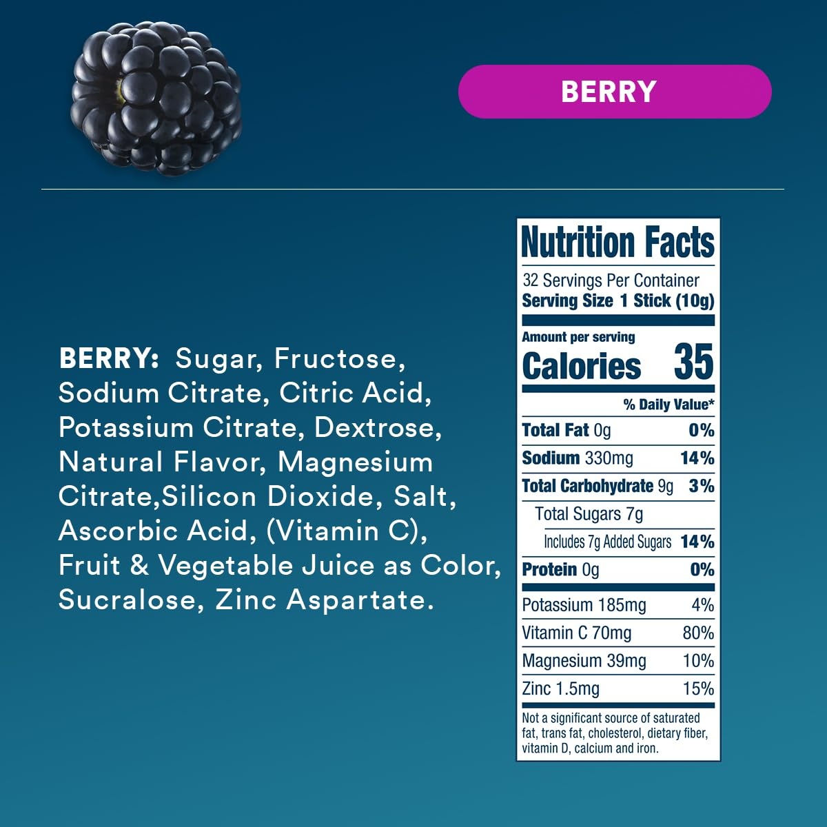 DripDrop Electrolyte Powder Drink Mix for Dehydration Relief Fast, Berry, 32pk