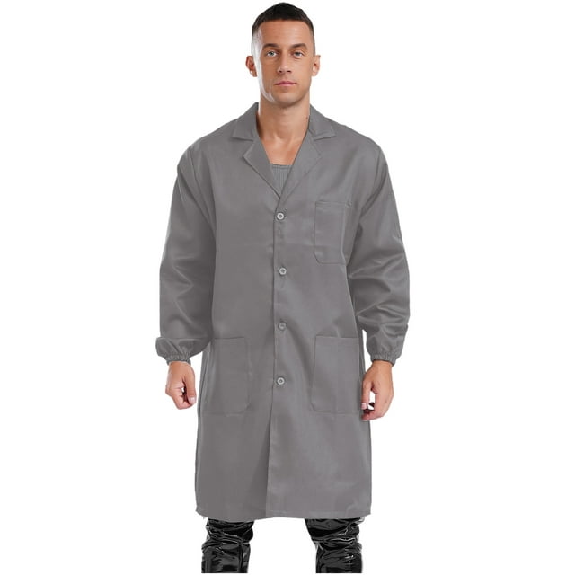 Lejafay Manteaux de Laboratoire à Manches Longues pour Hommes Manteau Anti-Poussière Jacktes Entrepôt Garage Atelier Vêtements de Travail Mécaniques Gris 180