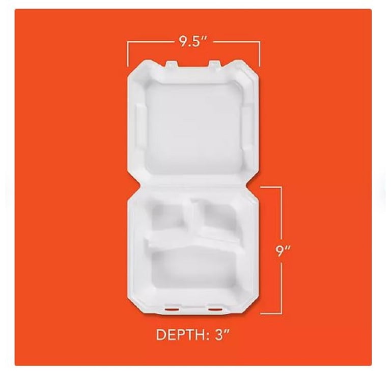 Hefty Supreme Foam 3-Compartment Hinged Lid Containers, Soak-Proof