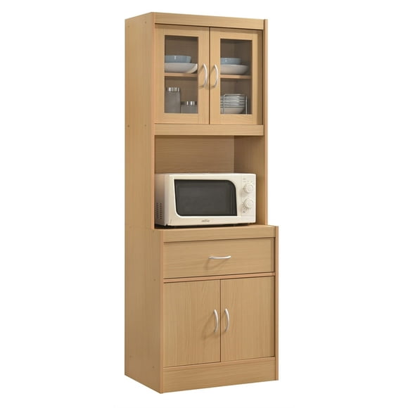 Hodedah Kitchen Cabinet with 1 Drawer plus Space for Microwave in Beige Wood