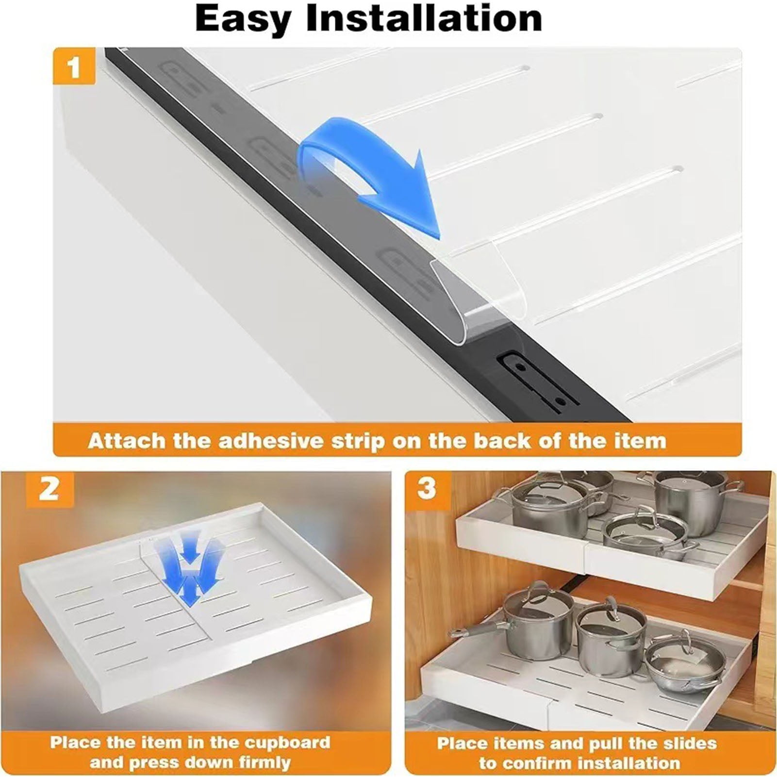 Expandable Pull-Out Cabinet Organizer Slide-Out Drawer with Dividers for Pantry and Kitchen, White