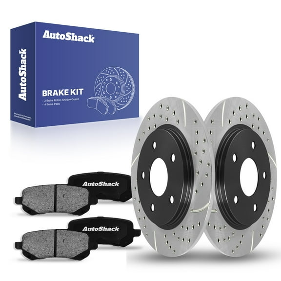 AutoShack Rear Brake Kit Replacement for Chrysler Town & Country FWD Drilled & Slotted E-Coated Disc Brake Rotors Black Ceramic Brakes Pads 12.01" 305 mm SCDPR63052630521326