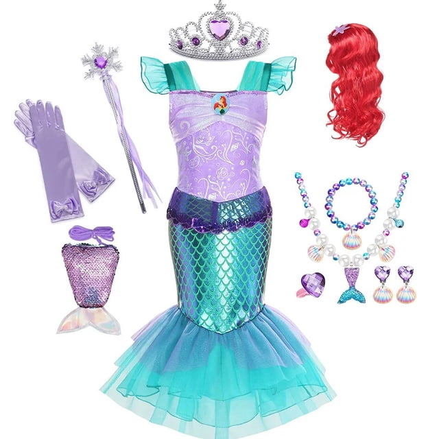 Disfraz de La Sirenita para niña, disfraz de Ariel, vestido de princesa, disfraz de fiesta de cumpleaños para niño pequeño, novedad de 2023