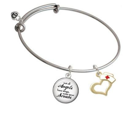 Gold Tone Open Heart with Nurse Hat Angels Wear Scrubs Bangle Bracelet