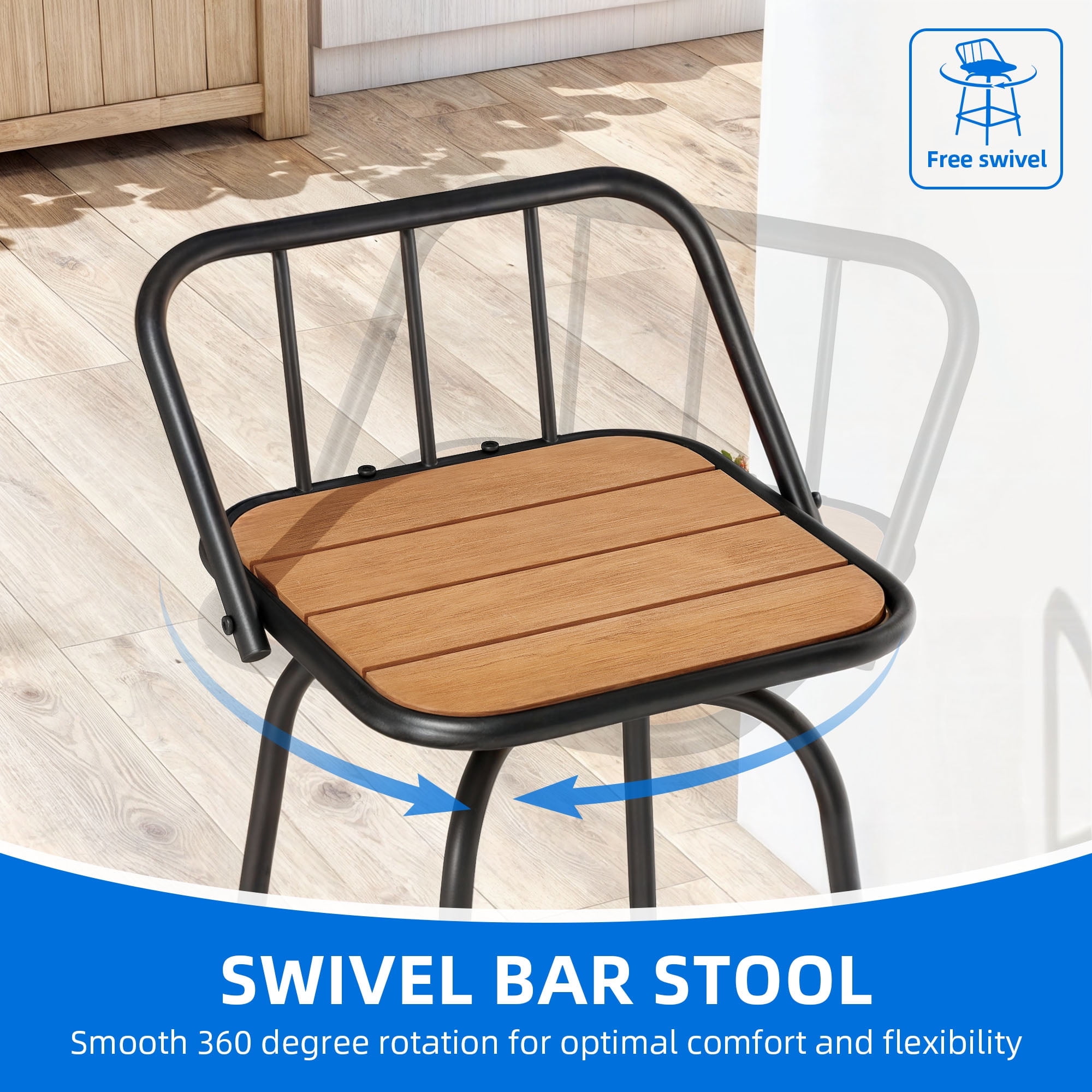 Uforic 24" Swivel Bar Stools Set of 2 - 360° Rotation Outdoor Patio Bar Height Dining Chairs,Counter Height Barstool