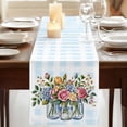 thumbnail image 3 of Pink Spring Floral 108 Inch Table Runner, Blue Plaid Farmhouse Watercolor Flowers Farmhouse Dresser Scarf Cotton & Linen Tablerunner for Dining/Kitchen Island/Holiday Party Décor 13" x 108", 3 of 9