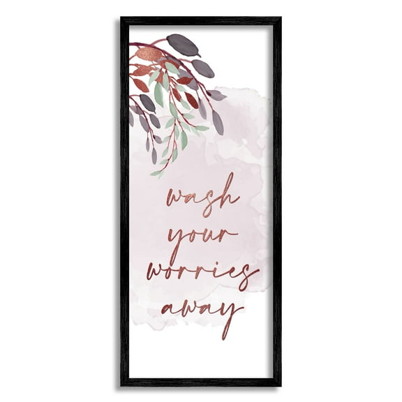 Stupell Industries Pink Wash Worries Away Botanical & Floral Painting Black Framed Art Print Wall Art, 10 x 24