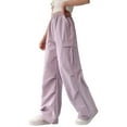 thumbnail image 2 of ZHOGXU Big Girls Cargo Pants With Pocket Casual Elastic Waist Solid Color Wide Leg Straight Fit Comfortable Lightweight Trousers For Daily Wear Purple 8-10 Years, 2 of 9
