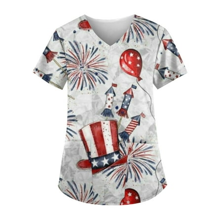 

Yubatuo Women Plus Size Scrubs Top with Pockets V-Neck Short Sleeve Striped Work Blouse for Women Light Gray XL