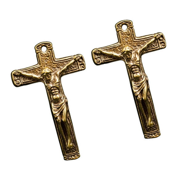 STRANDCHIC 2Pcs Stylish Golden Key Chain Pendant Vintage Jesus Cross for Key Or Bag Decor
