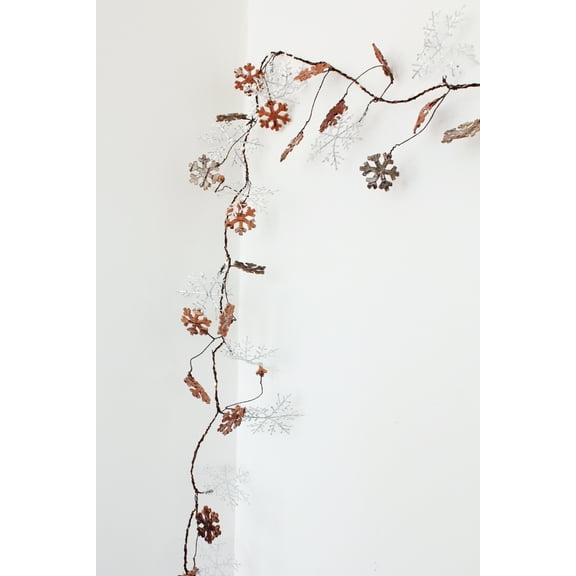 Perfect Holiday 20 LED Glitter Snowflake Copper Fairy Lights - Battery Operated, Warm White for Christmas, Holiday Décor