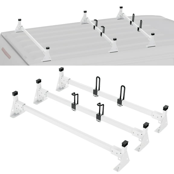 VEVOR Trailer Ladder Rack, 54" 3 Crossbars Ladder Roof Rack, Heavy-duty Steel Van Roof Ladder Rack, 800 lbs Capacity Van Ladder Rack with Straps, Fit for Ford Transit 150, 250, 350, 2015-2022