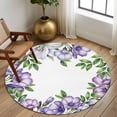 thumbnail image 3 of Round Area Rug 6 Ft, Purple Flowers Washable Non-Slip Circle Carpet for Living Room/Bedroom, Spring Watercolor Floral Leaves Plants Low-Profile Indoor Mats Collection Rugs for Residential, 3 of 7