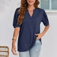 thumbnail image 3 of Askfv Womens Short Sleeve T Shirts V Neck Casual Tops Puff Sleeve Work Tunic Blouses, 3 of 4
