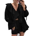 thumbnail image 3 of Women 2 Piece Outfits V Neck Ruffle Tie Front Blouse Tops Lounge Sets, 3 of 7