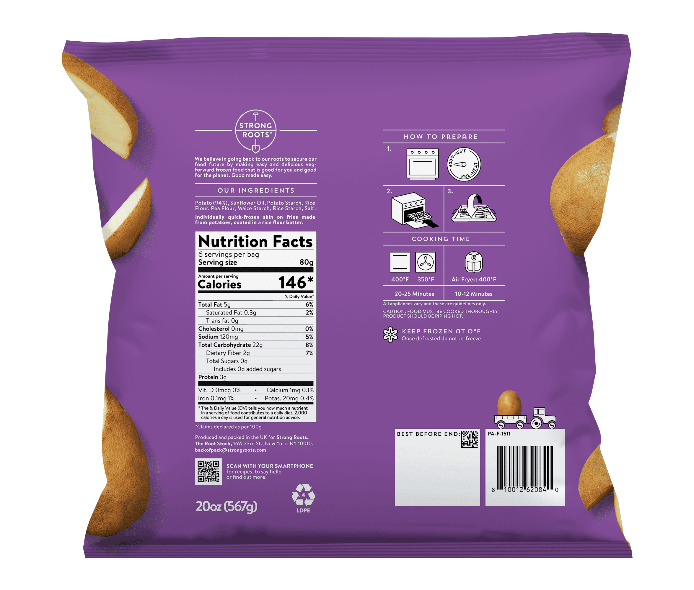 Strong Roots Crispy Skinny Fries, 20 oz Plastic Bag (Frozen)