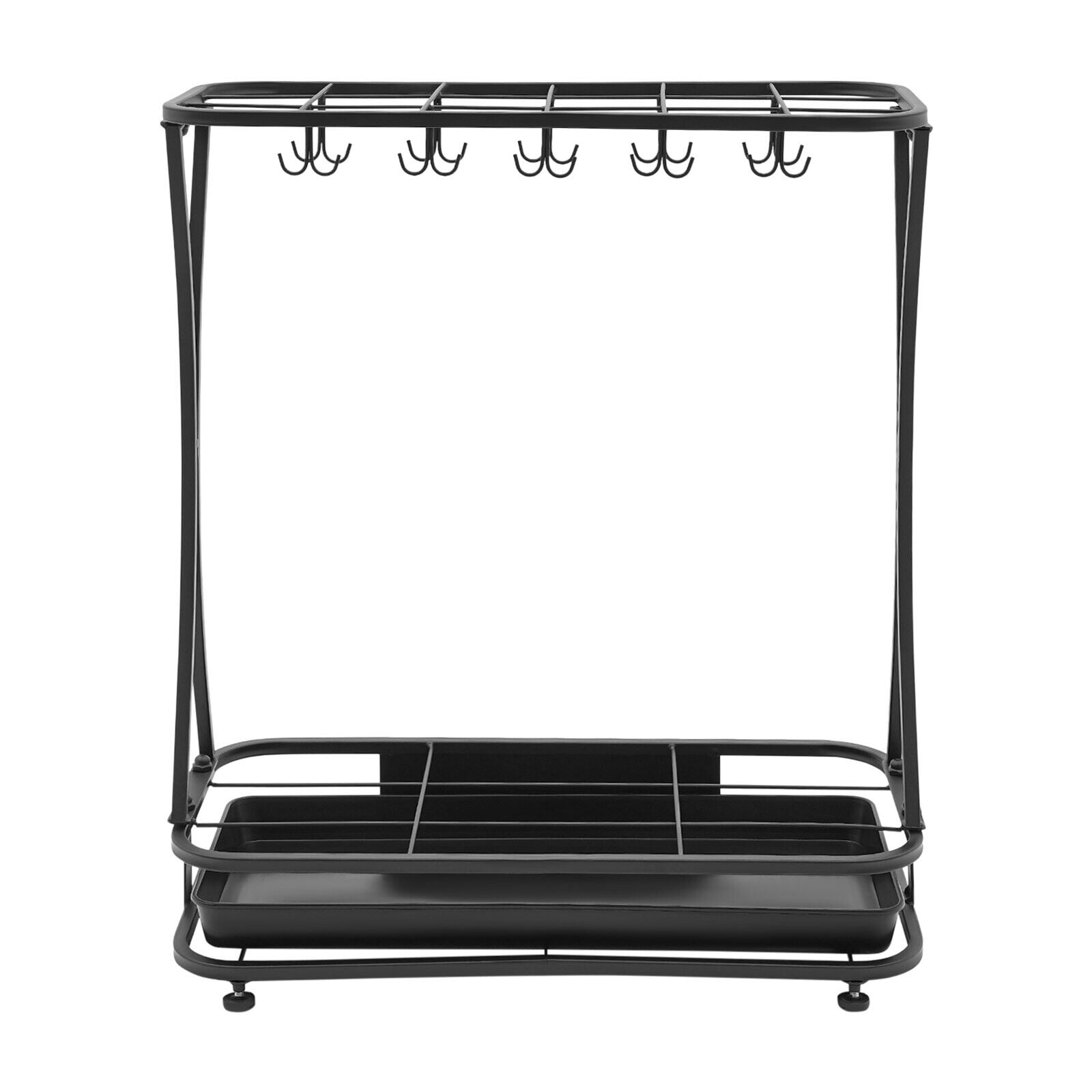 Metal Umbrella Holder Stand Rack Organizer + Drip Tray (18 Slots 20 Hooks) Black