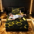 thumbnail image 5 of meiyoeat Gradient Gamepad Twin Sheet Sets for Boys Gamers, Neon Honeycomb Yellow Gaming Bedding, 3pcs, 1 Flat Sheet, 1 Fitted Sheet and 1 Pillowcase, 5 of 6