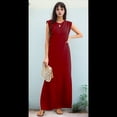 thumbnail image 4 of Vestido Maxi de Verano para Mujer, Informal, Holgado, con Abertura, Sin Arrugas, con Cuello Redondo y Bolsillos, Color Rojo Vino, Talla S, 4 of 9