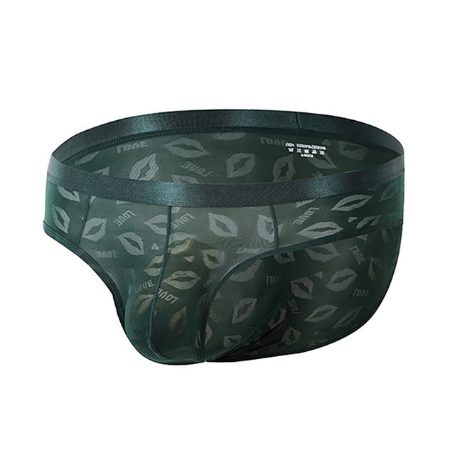 PEASKJP Men's Classic Briefs Ultra Breathable Silk Briefs Enhancing Pouch,Green M